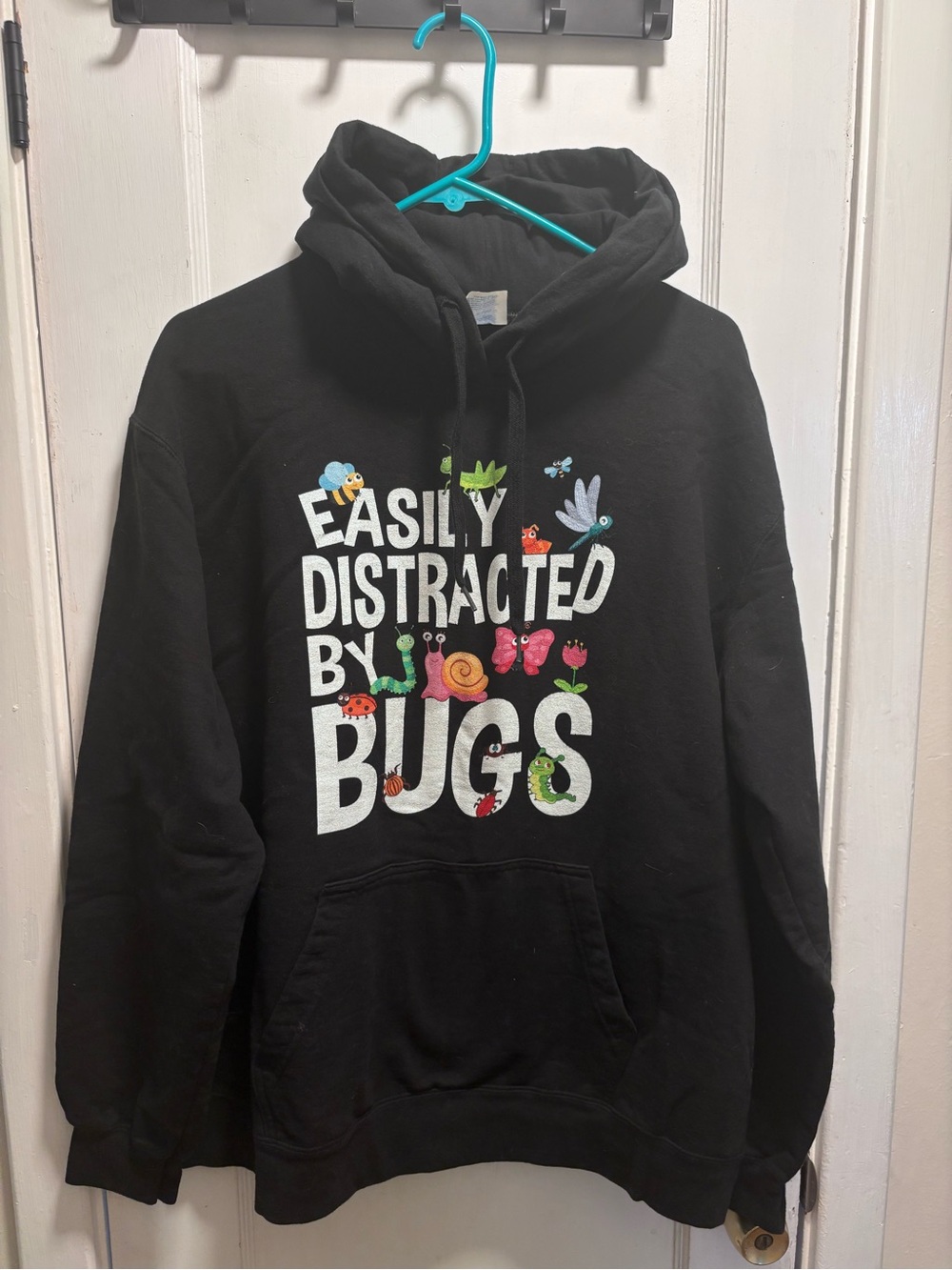 Easily Distracted By Bugs Black Graphic Hoodie